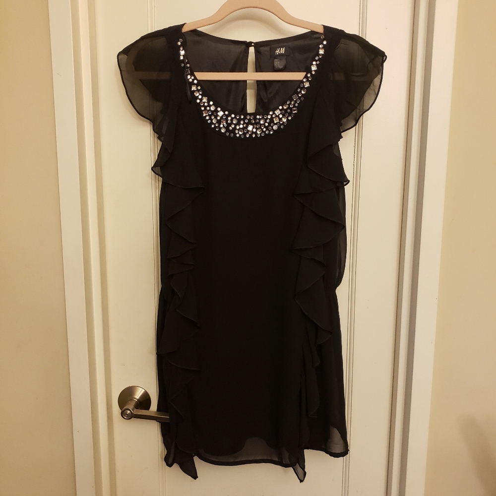 H&M Crystal Bib Ruffle Tunic Top - Picture 4 of 7